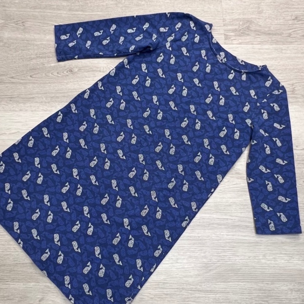 Vineyard Vines Kids Whale Print Long Sleeve Dress Size L 14 Blue‎ Cotton Spandex